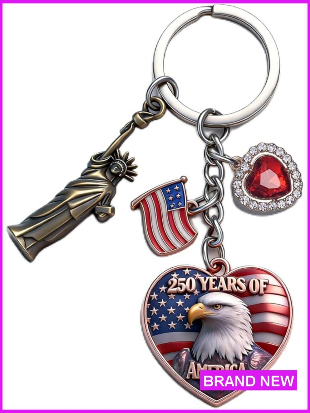 USA 250th Anniversary Eagle Flag Keychain Commemorative Patriotic Gift